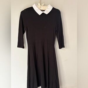 Black Jersey Dress with White Peter Pan Collar
